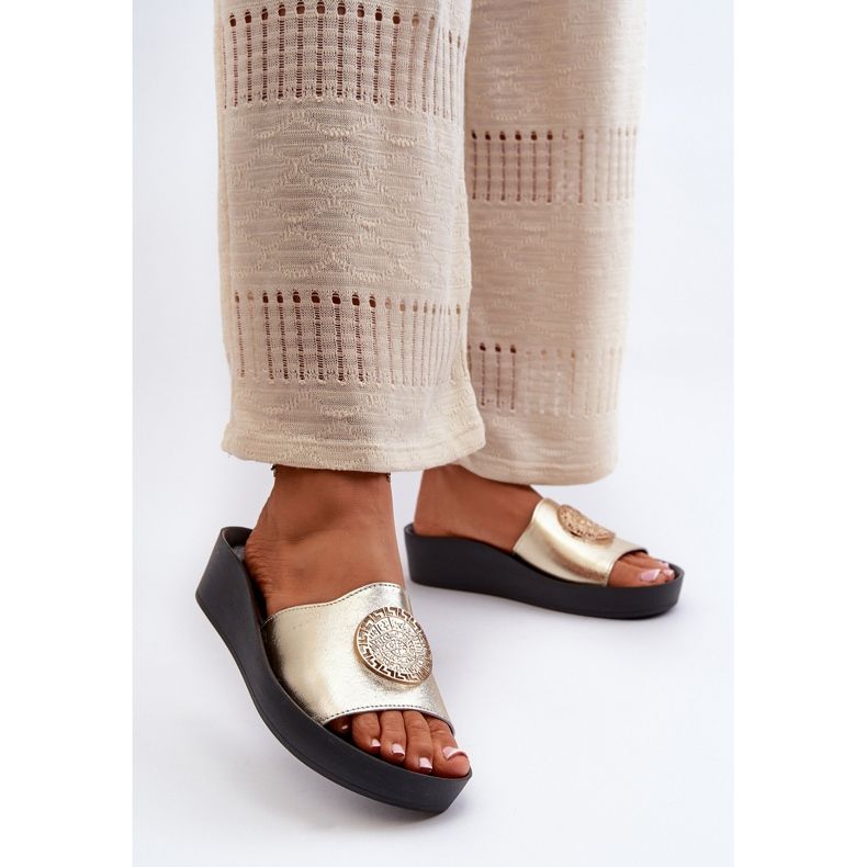 Zazoo 2920 Chanclas Mujer Piel Cuña Detalle Dorado Dorado 2