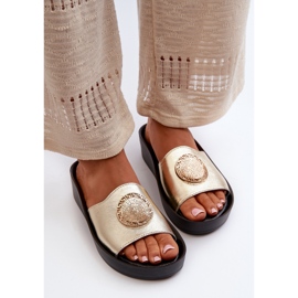 Zazoo 2920 Chanclas Mujer Piel Cuña Detalle Dorado Dorado 5