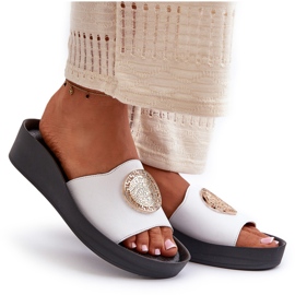 Zazoo 2920 Chanclas Mujer Piel Cuña Detalle Dorado, Blanco 8