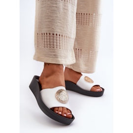 Zazoo 2920 Chanclas Mujer Piel Cuña Detalle Dorado, Blanco 2