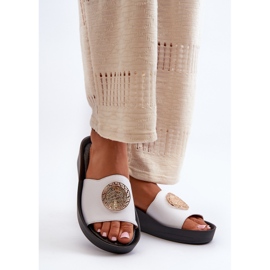 Zazoo 2920 Chanclas Mujer Piel Cuña Detalle Dorado, Blanco 5