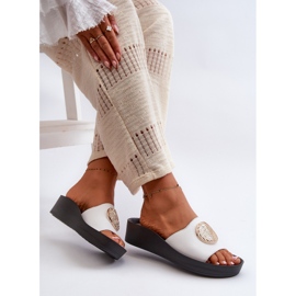 Zazoo 2920 Chanclas Mujer Piel Cuña Detalle Dorado, Blanco 6