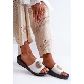 Zazoo 2920 Chanclas Mujer Piel Cuña Detalle Dorado, Blanco 7