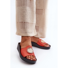 Zazoo 2920 Chanclas Mujer Piel Cuña Detalles Dorados, Naranja 2