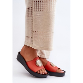 Zazoo 2920 Chanclas Mujer Piel Cuña Detalles Dorados, Naranja 1