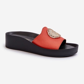 Zazoo 2920 Chanclas Mujer Piel Cuña Detalles Dorados, Naranja 3