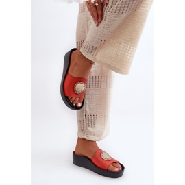 Zazoo 2920 Chanclas Mujer Piel Cuña Detalles Dorados, Naranja 5