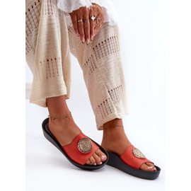 Zazoo 2920 Chanclas Mujer Piel Cuña Detalles Dorados, Naranja 7