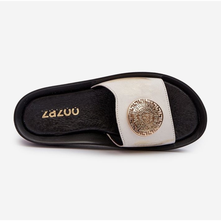 Zazoo 2920 Chanclas de Mujer de Piel con Cuña y Detalle Dorado, Oro Cepillado blanco 1