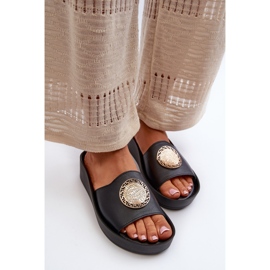 Zazoo 2920 Chanclas Mujer Piel Cuña Detalles Dorados Negro 6