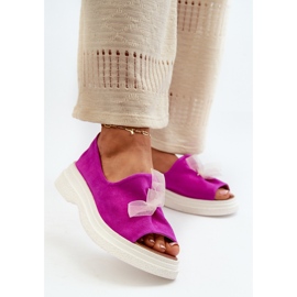 Zazoo 2939 Sandalias Mujer Ante Con Lazo, Fucsia rosado 3