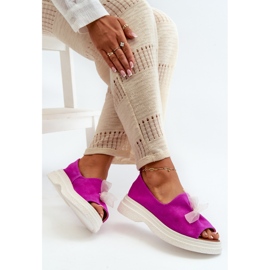 Zazoo 2939 Sandalias Mujer Ante Con Lazo, Fucsia rosado 6