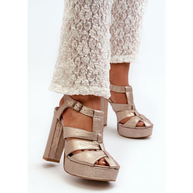 Sandalias De Mujer Con Tacón Alto Piel Maciejka 06050-25 Dorado 2