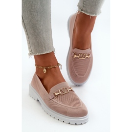 Mocasines Mujer Tacón Plano Detalle Dorado Limentia Rosa rosado 4