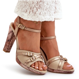 Sandalias Mujer Piel Con Tacón Alto Maciejka 06564-22 Beige-Dorado 9