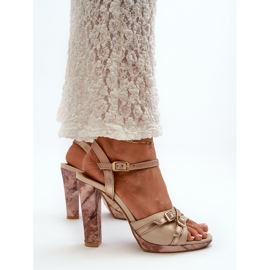 Sandalias Mujer Piel Con Tacón Alto Maciejka 06564-22 Beige-Dorado 6