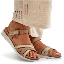 Sandalias Mujer Cómodas y Ligeras con Velcro Inblu CN000041 Beige y Dorado 10