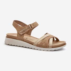 Sandalias Mujer Cómodas y Ligeras con Velcro Inblu CN000041 Beige y Dorado 4