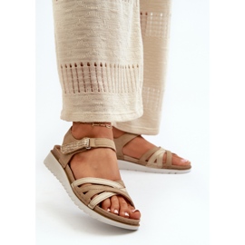Sandalias Mujer Cómodas y Ligeras con Velcro Inblu CN000041 Beige y Dorado 3