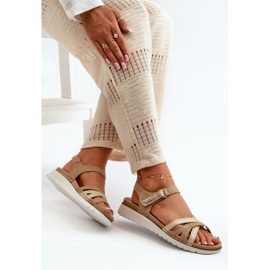 Sandalias Mujer Cómodas y Ligeras con Velcro Inblu CN000041 Beige y Dorado 8