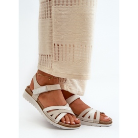 Sandalias Mujer Cómodas y Ligeras con Velcro Inblu CN000041 Beige y Plata 2