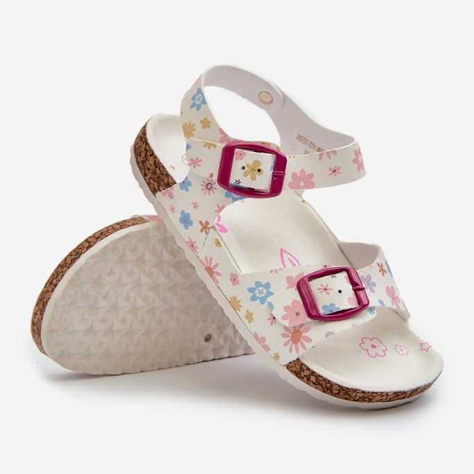 Sandalias infantiles con flores y hebillas, blanco Memoria 2 Sandalias infantiles con flores y hebillas, blanco Memoria 2