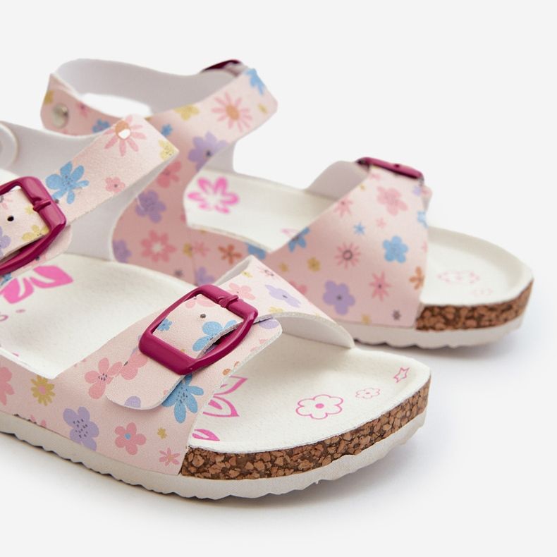 Sandalias infantiles con flores y hebillas rosa Memoria rosado 2 Sandalias infantiles con flores y hebillas rosa Memoria rosado 2