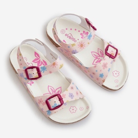 Sandalias infantiles con flores y hebillas rosa Memoria rosado 3