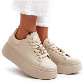 Zapatillas Mujer De Piel Con Plataforma Con Osito Beige Vinceza 66641 12