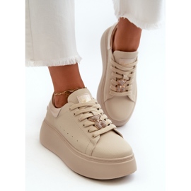 Zapatillas Mujer De Piel Con Plataforma Con Osito Beige Vinceza 66641 7