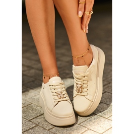 Zapatillas Mujer De Piel Con Plataforma Con Osito Beige Vinceza 66641 11
