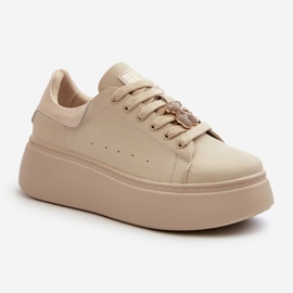Zapatillas Mujer De Piel Con Plataforma Con Osito Beige Vinceza 66641 6