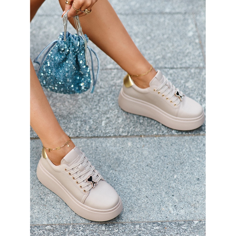 Deportivas Mujer de Piel con Plataforma Beige Vinceza 66700 2