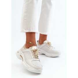 Zapatillas de mujer de piel con suela gruesa Dzumati blanco y dorado 2