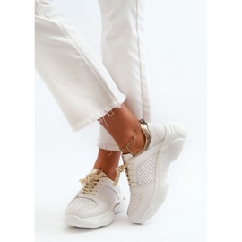 Zapatillas de mujer de piel con suela gruesa Dzumati blanco y dorado 6