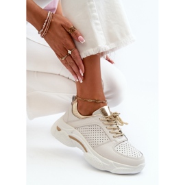Zapatillas de mujer de piel con suela gruesa Dzumati blanco y dorado 7