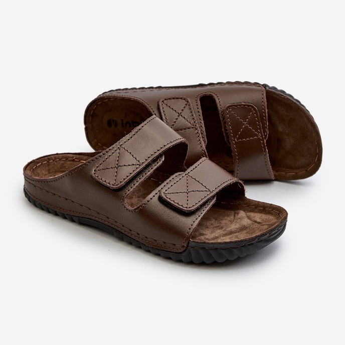 Chanclas de Hombre Cómodas con Tiras de Velcro Inblu FM00001U Marrón Oscuro 1