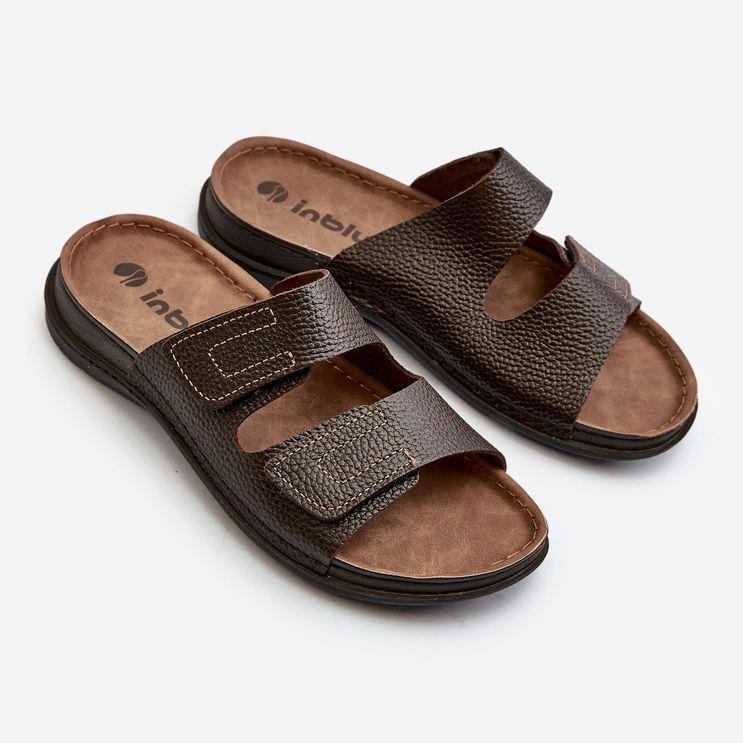 Chanclas de Hombre Cómodas con Tiras de Velcro Inblu GV00002I Marrón Oscuro 1
