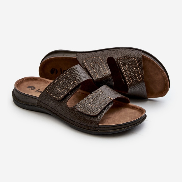 Chanclas de Hombre Cómodas con Tiras de Velcro Inblu GV00002I Marrón Oscuro 2