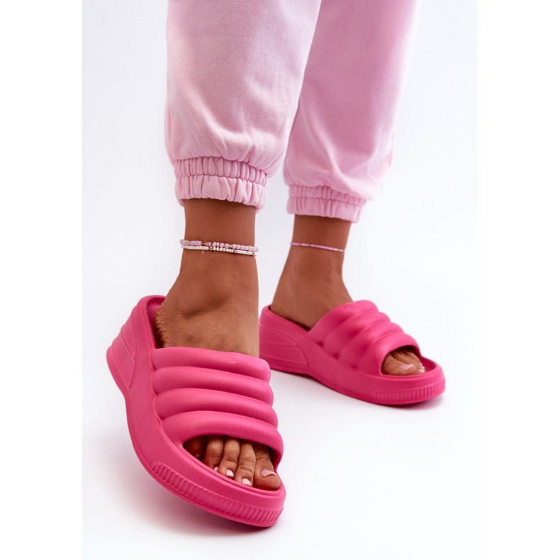 Chanclas ligeras de espuma para mujer con cuña y plataforma, Fucsia Tendrea rosa 2