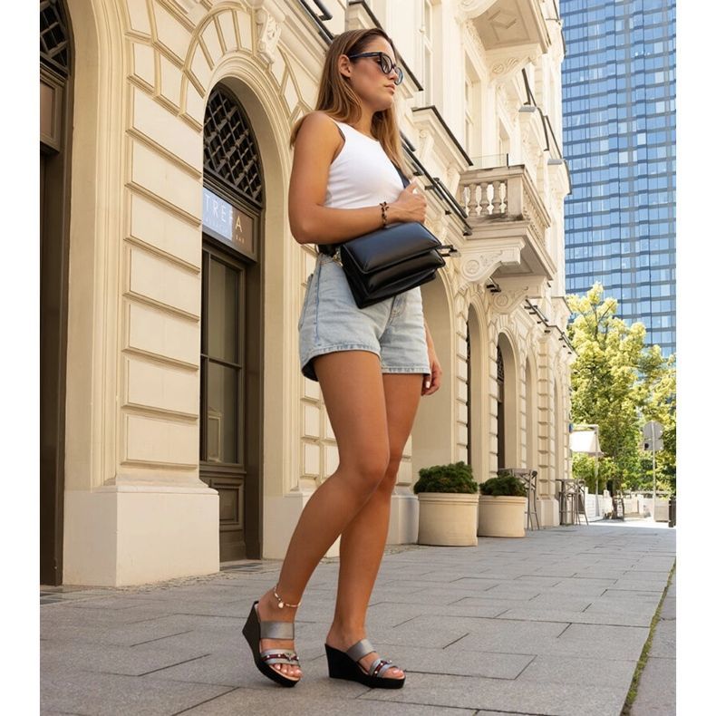 Mules de cuña Raja gris oscuro metalizado 2