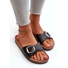 Chanclas de Mujer con Plataforma de Corcho y Hebilla, Moaxi Negro 7