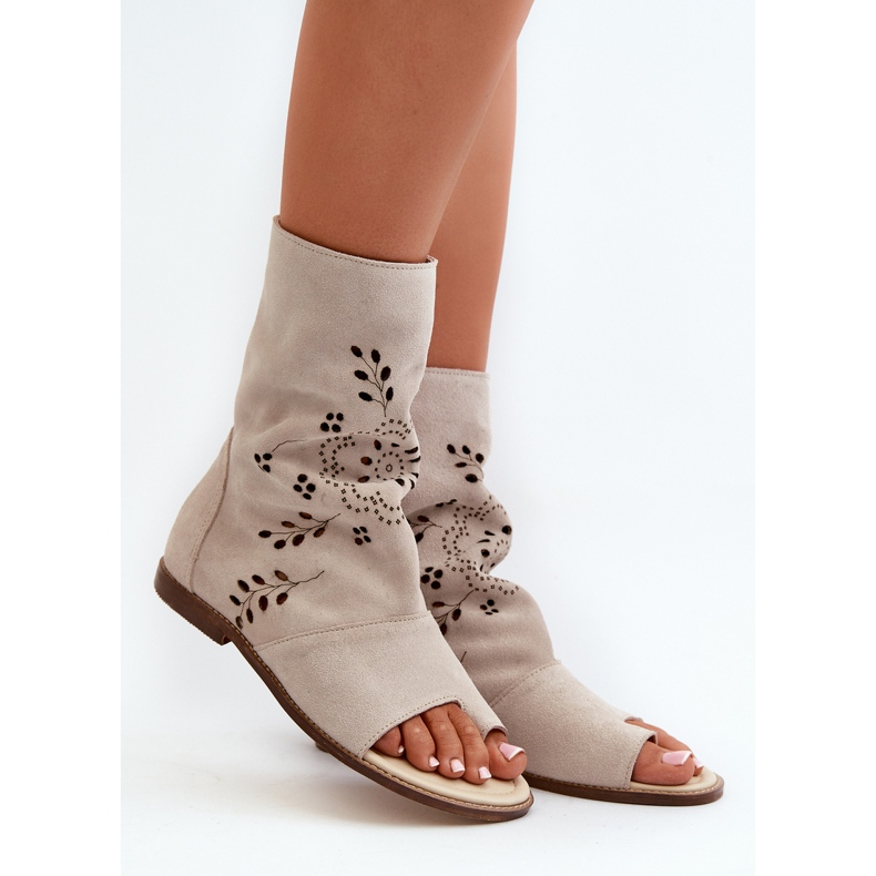 Zazoo 3437 Sandalias de ante con cremallera superior para mujer beige claro 1