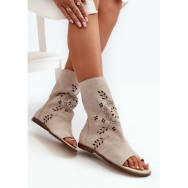 Zazoo 3437 Sandalias de ante con cremallera superior para mujer beige claro 4