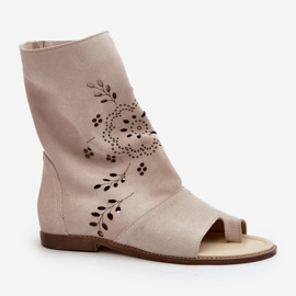 Zazoo 3437 Sandalias de ante con cremallera superior para mujer beige claro 6