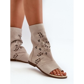 Zazoo 3437 Sandalias de ante con cremallera superior para mujer beige claro 3