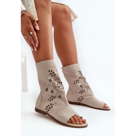 Zazoo 3437 Sandalias de ante con cremallera superior para mujer beige claro 5