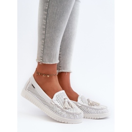 Mocasines de Mujer Calados en Piel Ecológica, Tinami Blanco 1