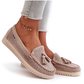 Mocasines Calados de Mujer Confeccionados en Ante Ecológico, Tinami Beige 10