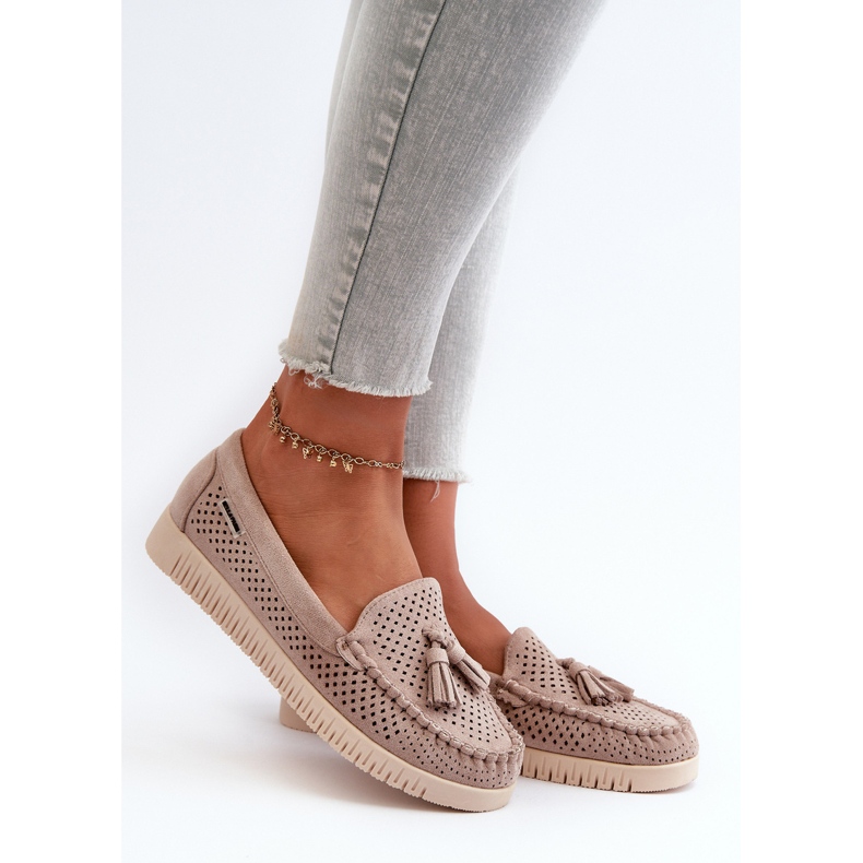 Mocasines Calados de Mujer Confeccionados en Ante Ecológico, Tinami Beige 2